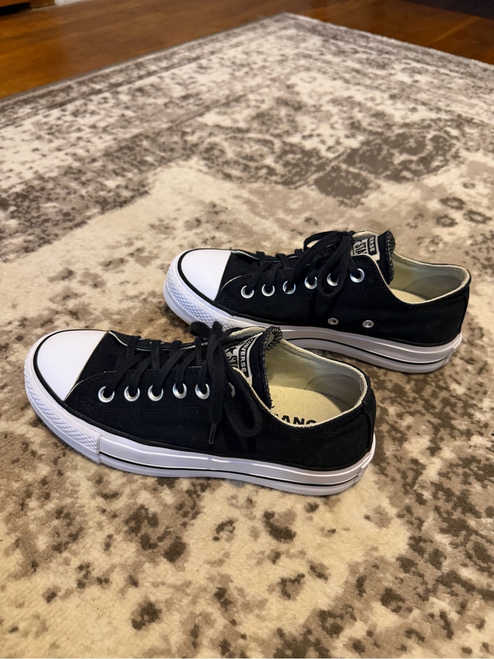 CONVERSE All Star Low-Top Canvas Platform Sneakers (Women’s 7) Black - Picture 2 of 7